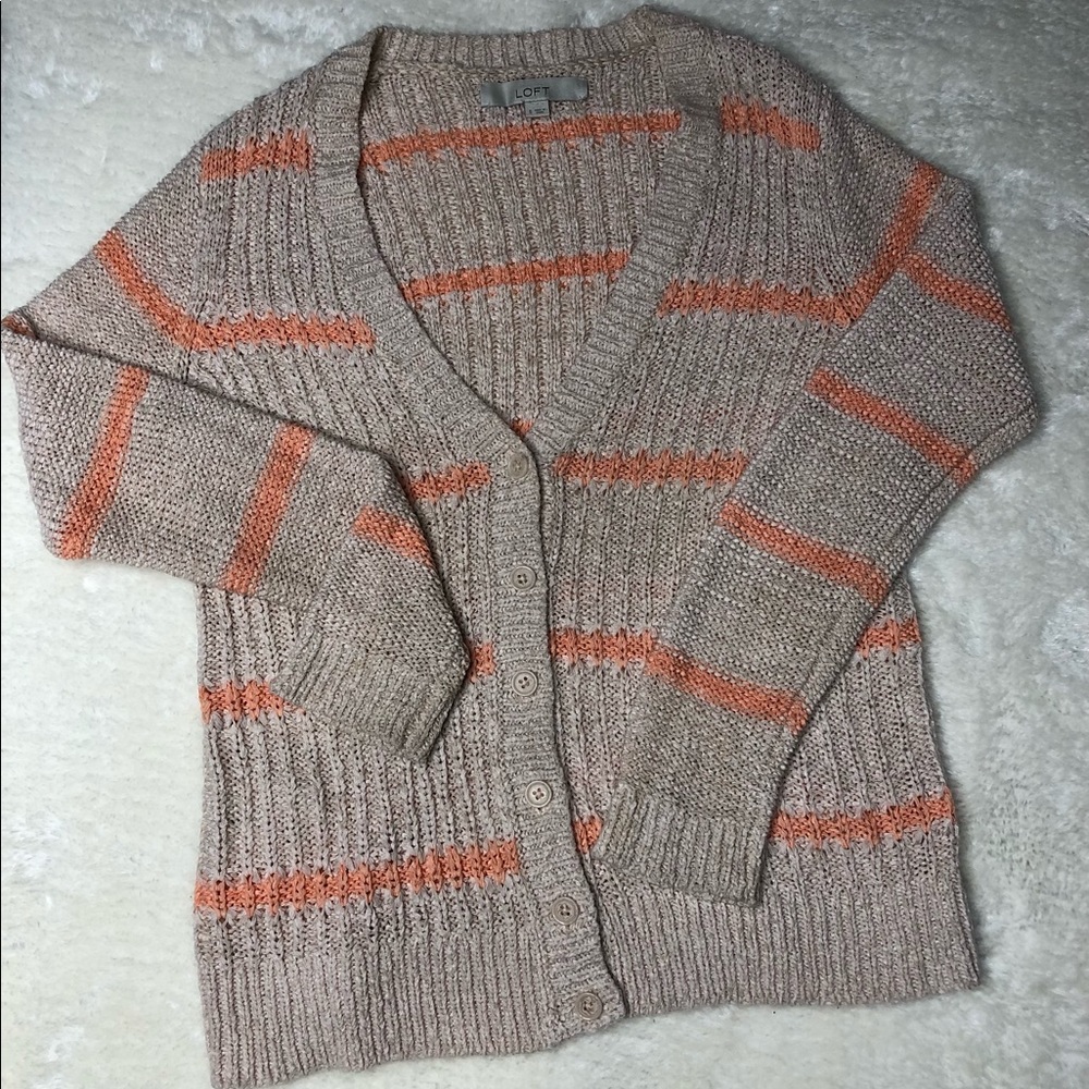Loft Cardigan Sweater Striped Pink SZ Small